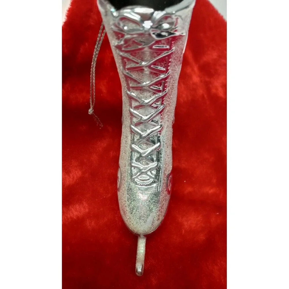 Christmas tree ornament ice skate silver sparkly glitter plastic ✔️ pictures